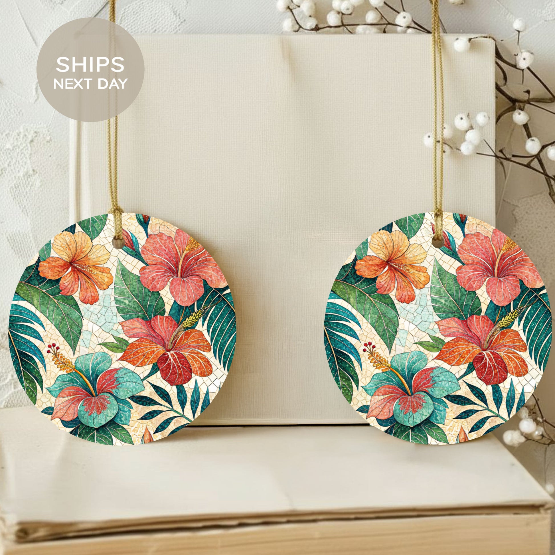 Vibrant Floral Pattern Round Hanging Ornaments