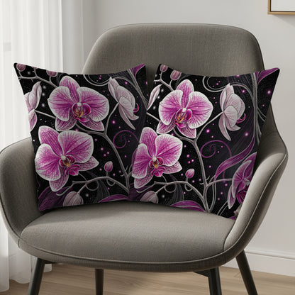 Elegant Purple Orchid Decorative Pillow Set