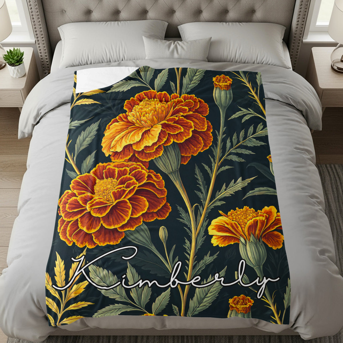 Custom Floral Pattern with Custom Name on it Custom Blanket - Walk Greener