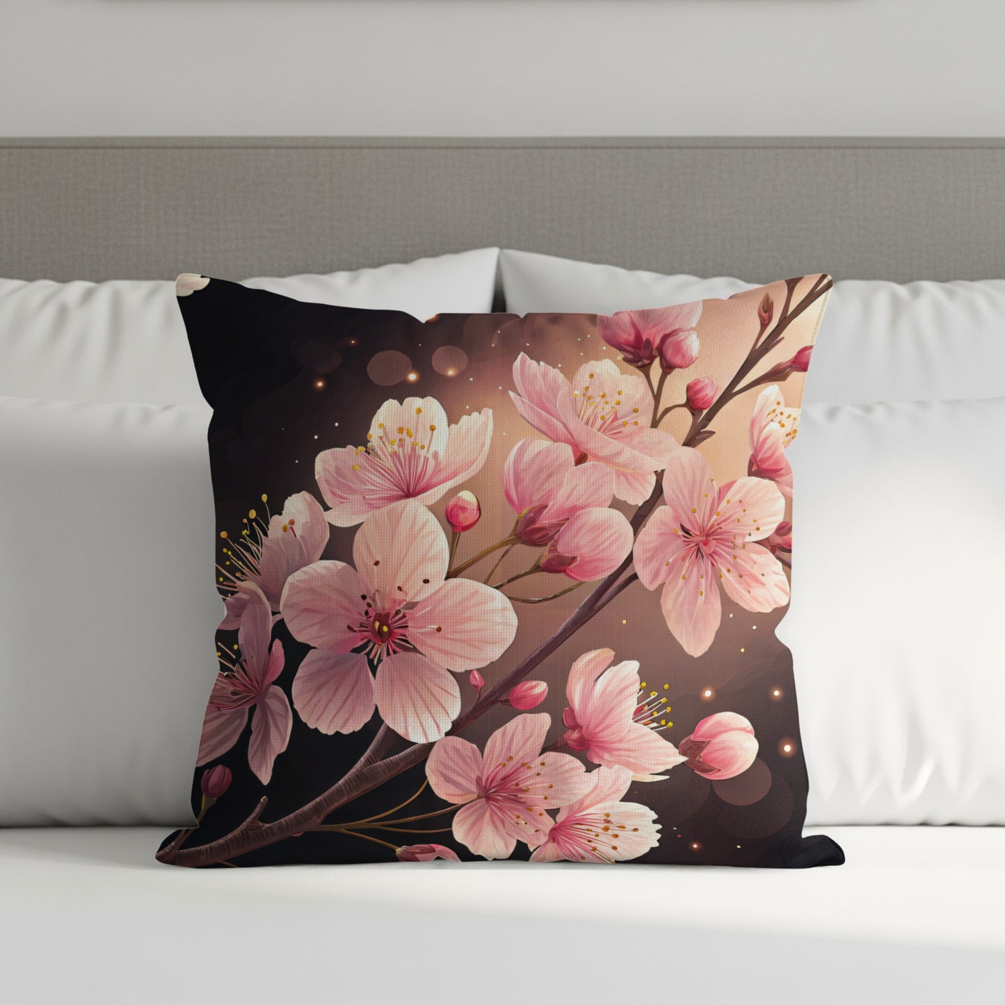 Pink Floral Blossoms Against Dark Backdrop Decorative Floral Throw Pillows - Walk Greener