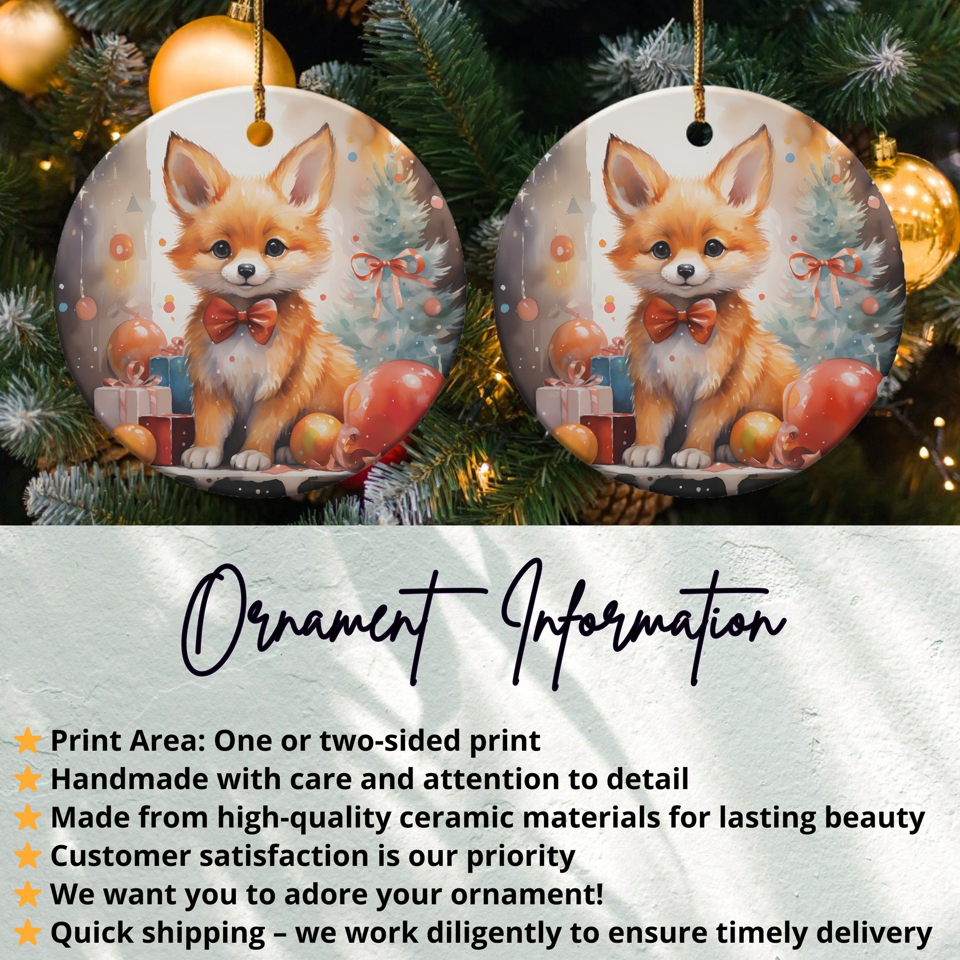 Festive Fox Design Handmade Christmas Ornament product type