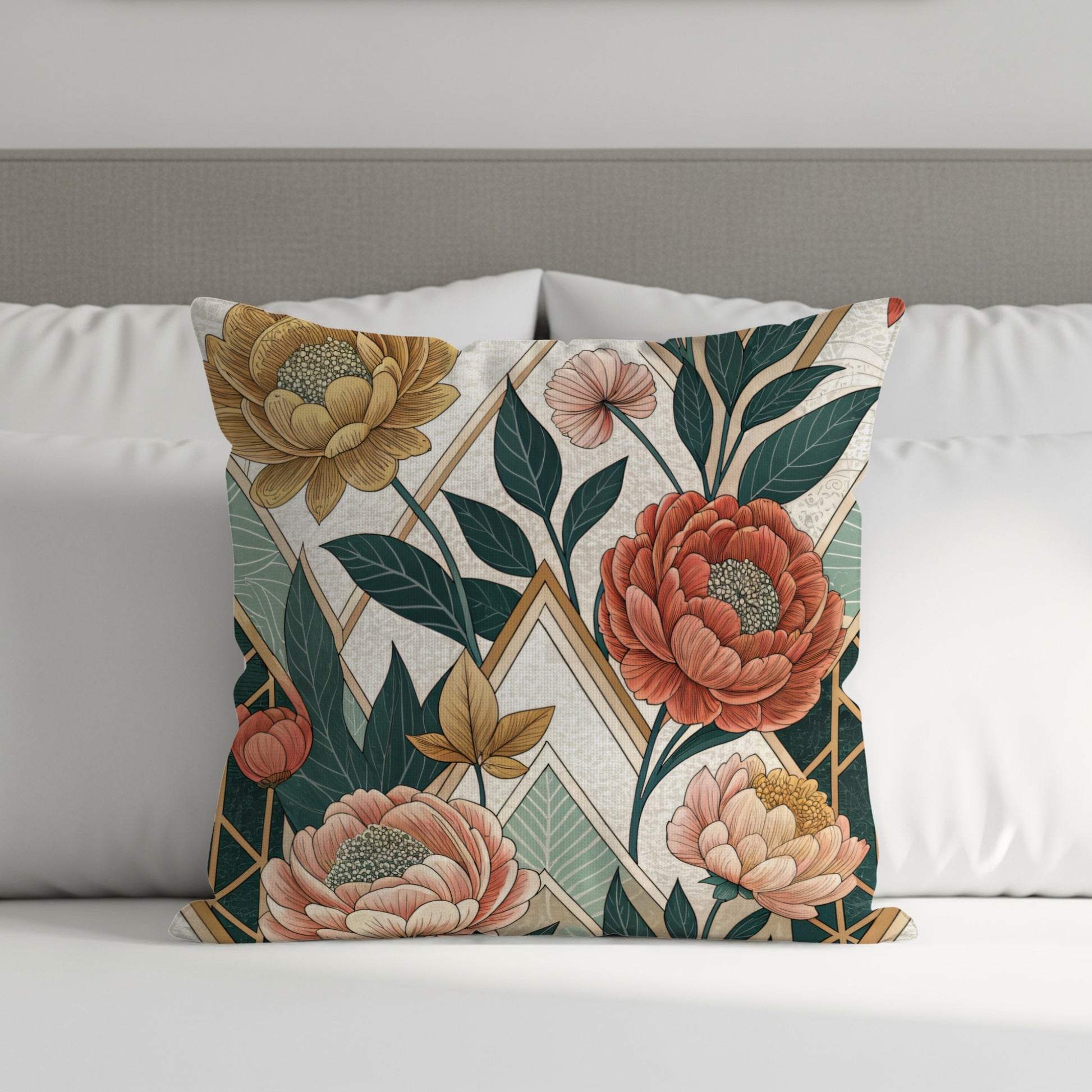 Geometric Floral Art Nouveau Style Patterned Throw Pillows - Walk Greener