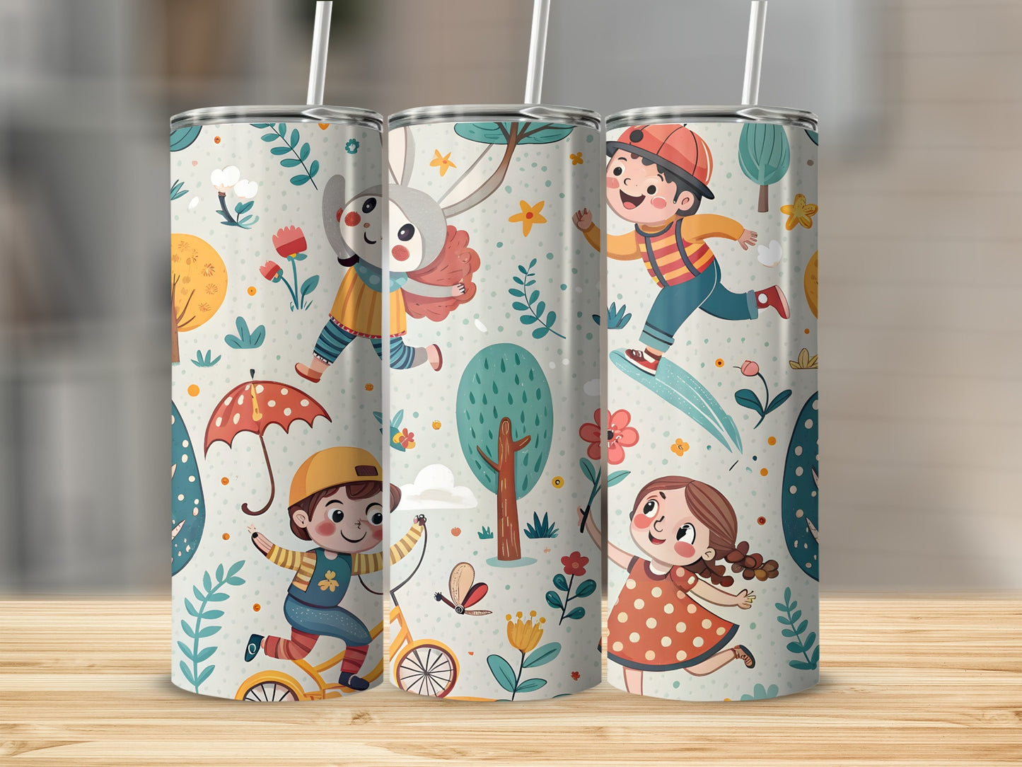 Fun Cartoon Kids Playing Design Tumbler Product