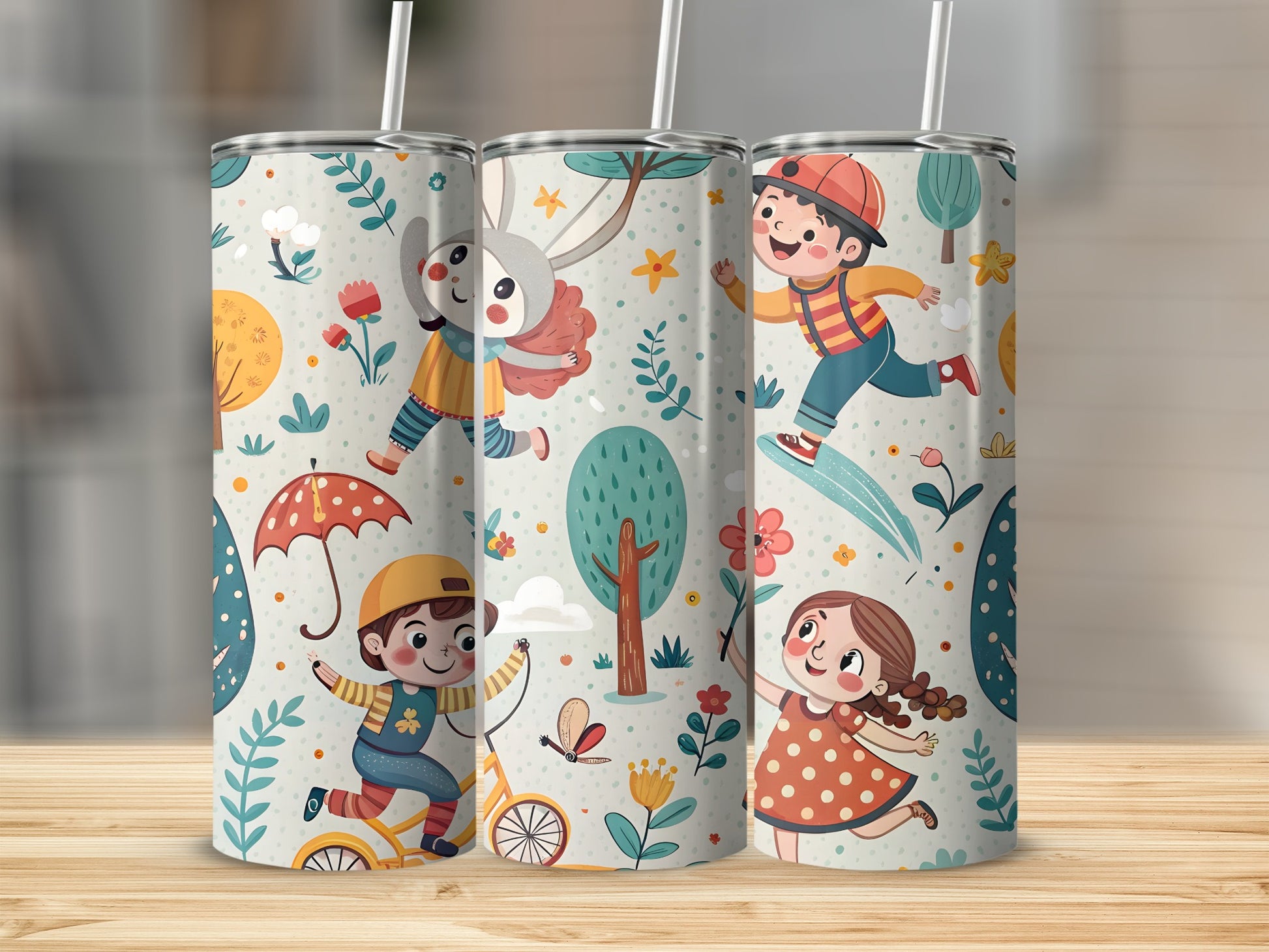 Fun Cartoon Kids Playing Design Tumbler Product