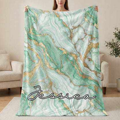 Custom Green Marble Design Blanket with Name Jessica