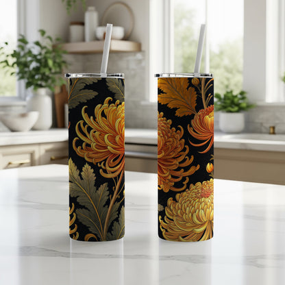 Exquisite Golden Chrysanthemum Floral Pattern Tumblers - Walk Greener