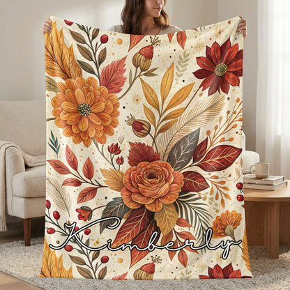 Personalized Floral Blanket with Name Custom Design