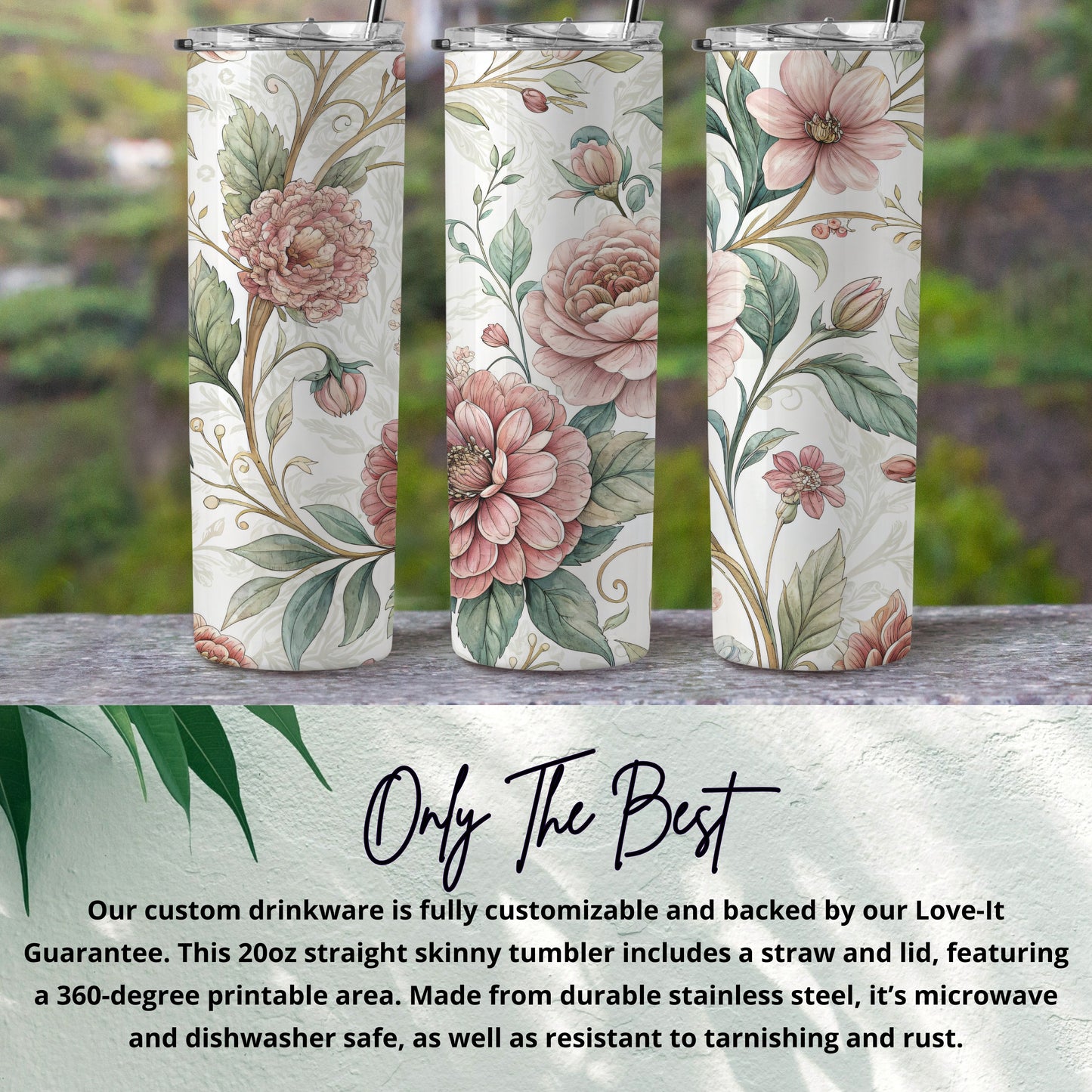 Floral Artwork Illustration for 20 oz Skinny Tumbler - Walk Greener