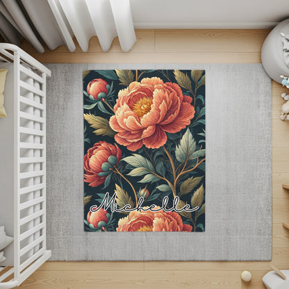 Floral Peonies Personalized Custom Name Blanket Special - Walk Greener
