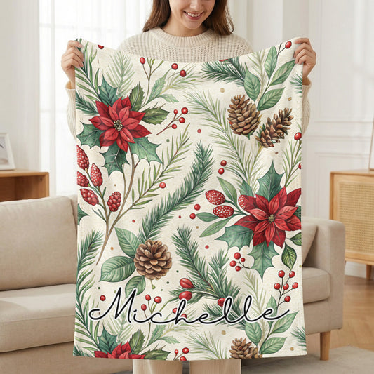 Festive Personalized Christmas Blanket Michelle