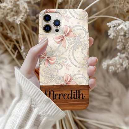 Elegant Pearl and Bow Design Personalized Phone Case