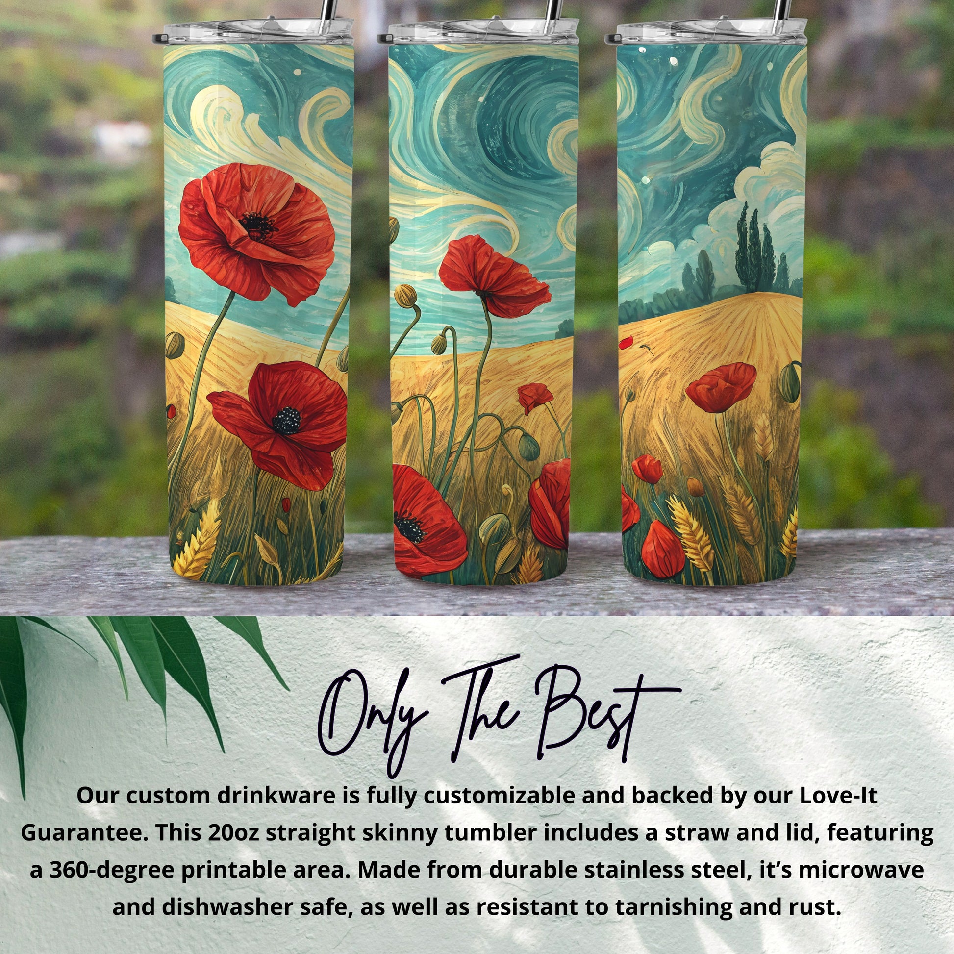 Customizable Skinny Tumbler with Poppy Field Design