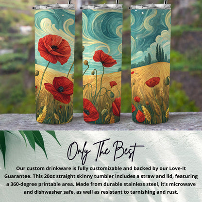 Customizable Skinny Tumbler with Poppy Field Design