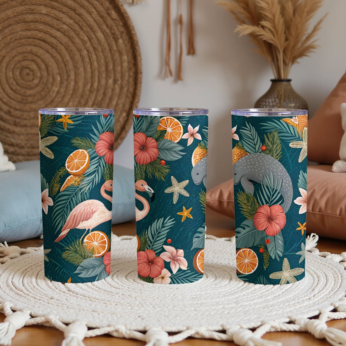 Tropical Flamingo and Manatee Insulated Tumbler Cup