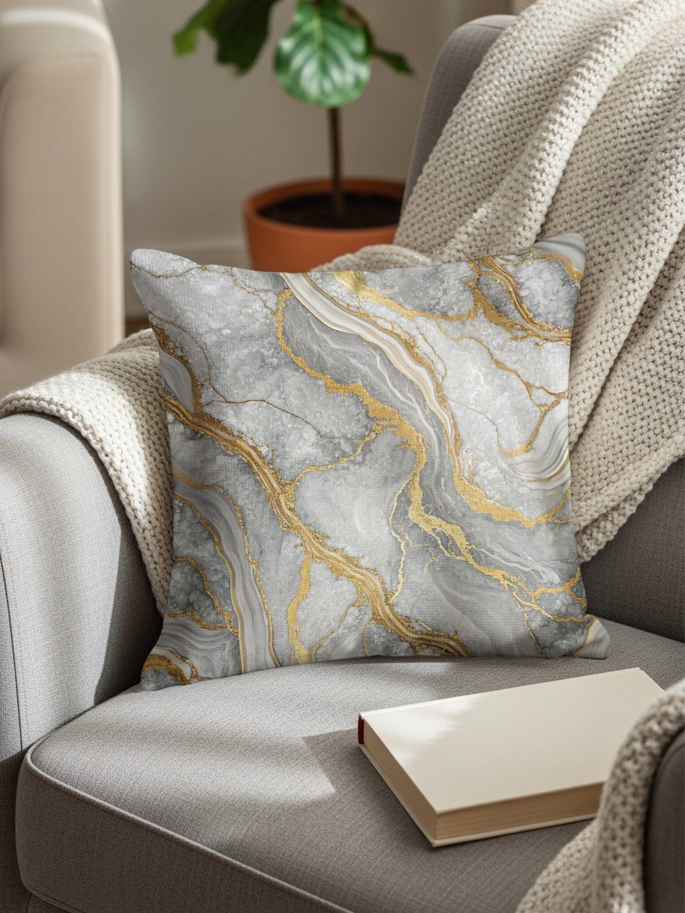 Marble and Gold Vein Decorative Throw Pillow Product