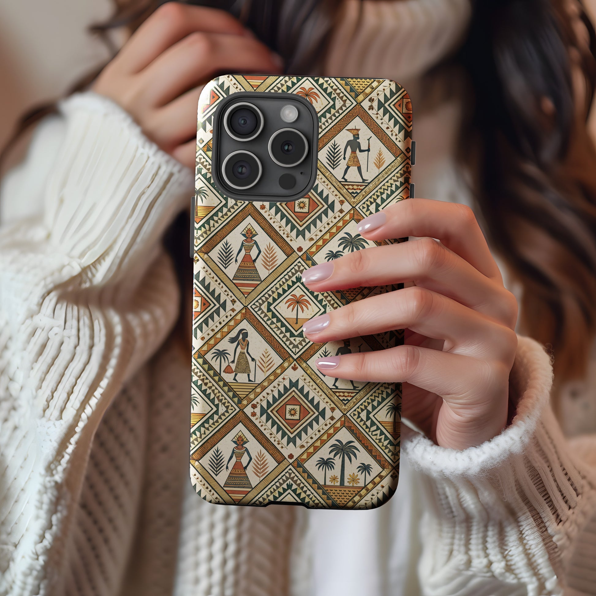Artistic Egyptian Pattern Phone Case with Custom Name Option - Walk Greener