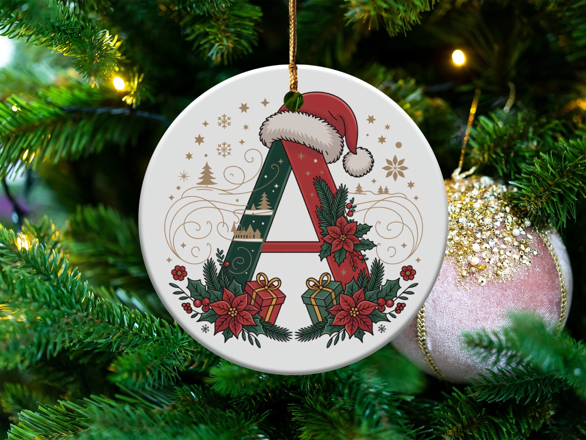 Festive Ornament Featuring Initial A Christmas product type