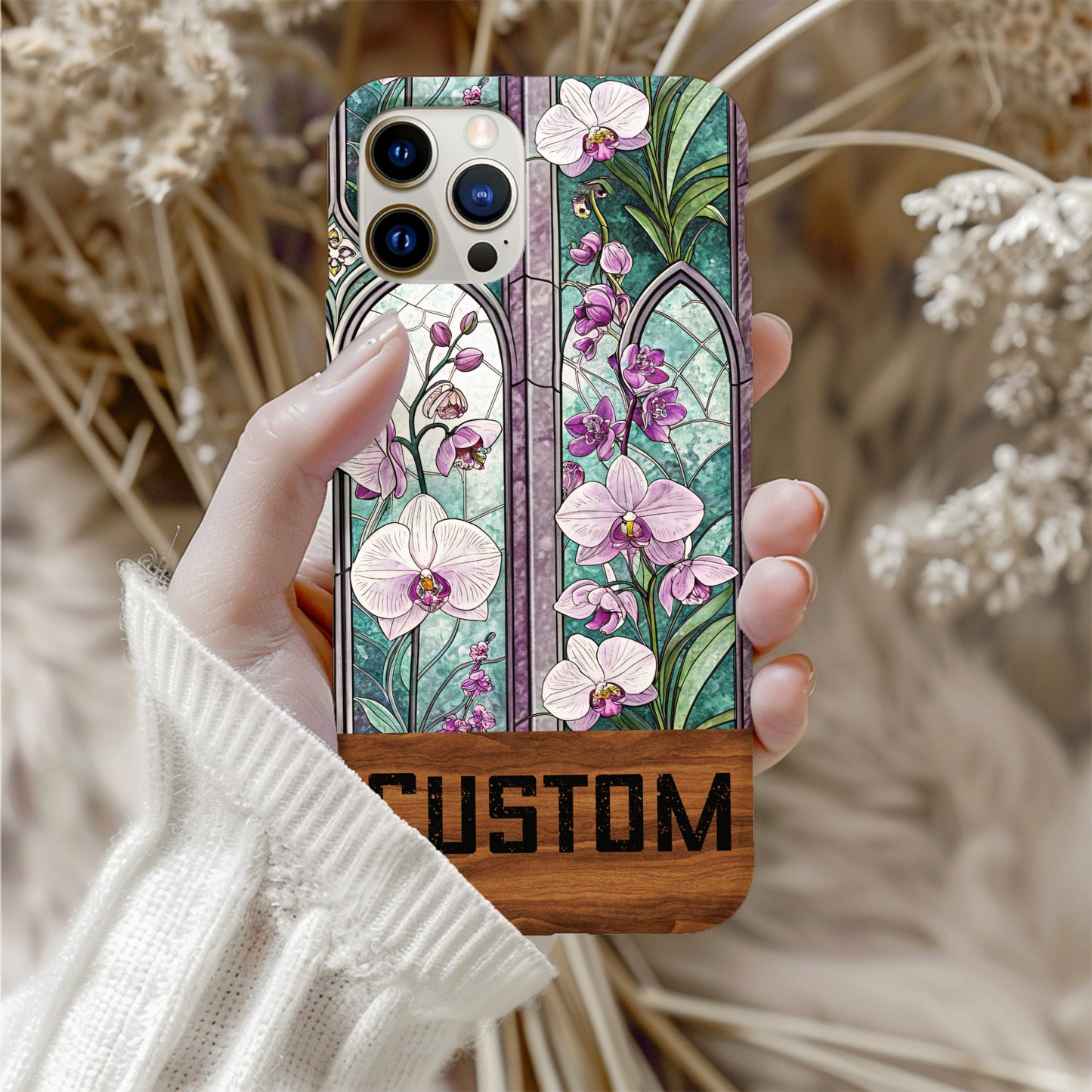 Custom Floral Stained Glass Design Phone Case