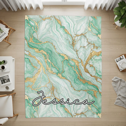 Green Marble Effect Rug with Custom Name Jessica