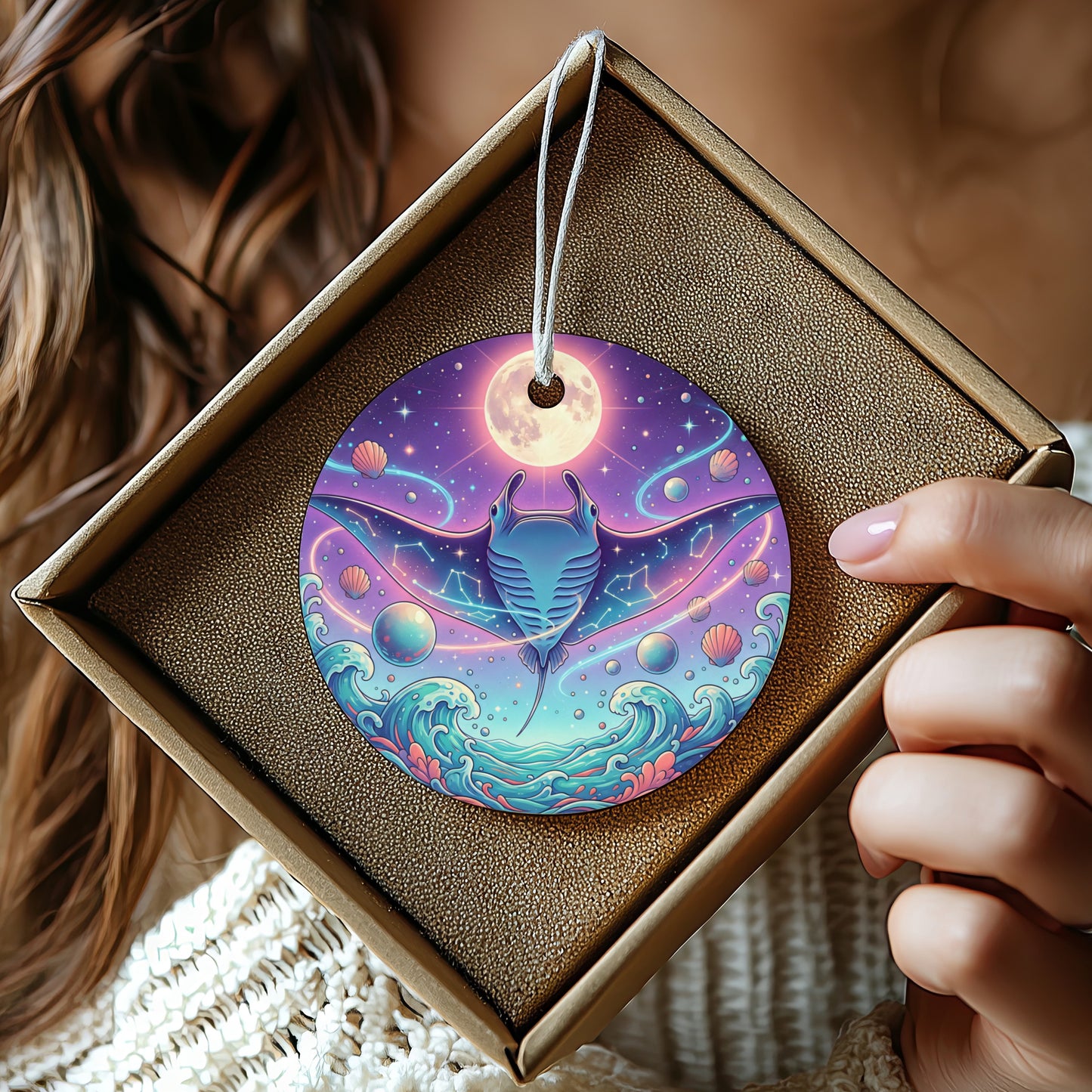 Mystical Manta Ray Moonrise Art Print Hanging product
