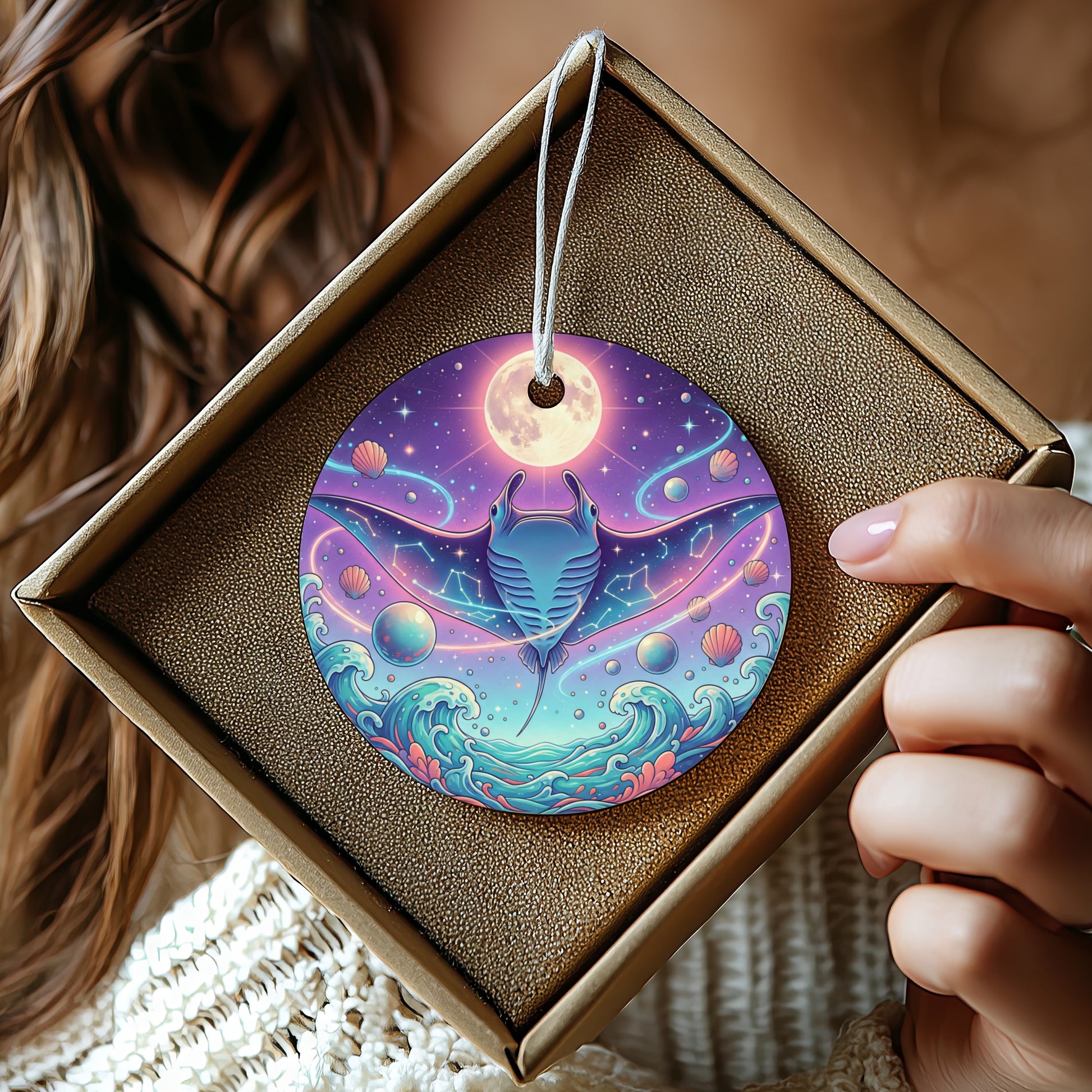 Mystical Manta Ray Moonrise Art Print Hanging product