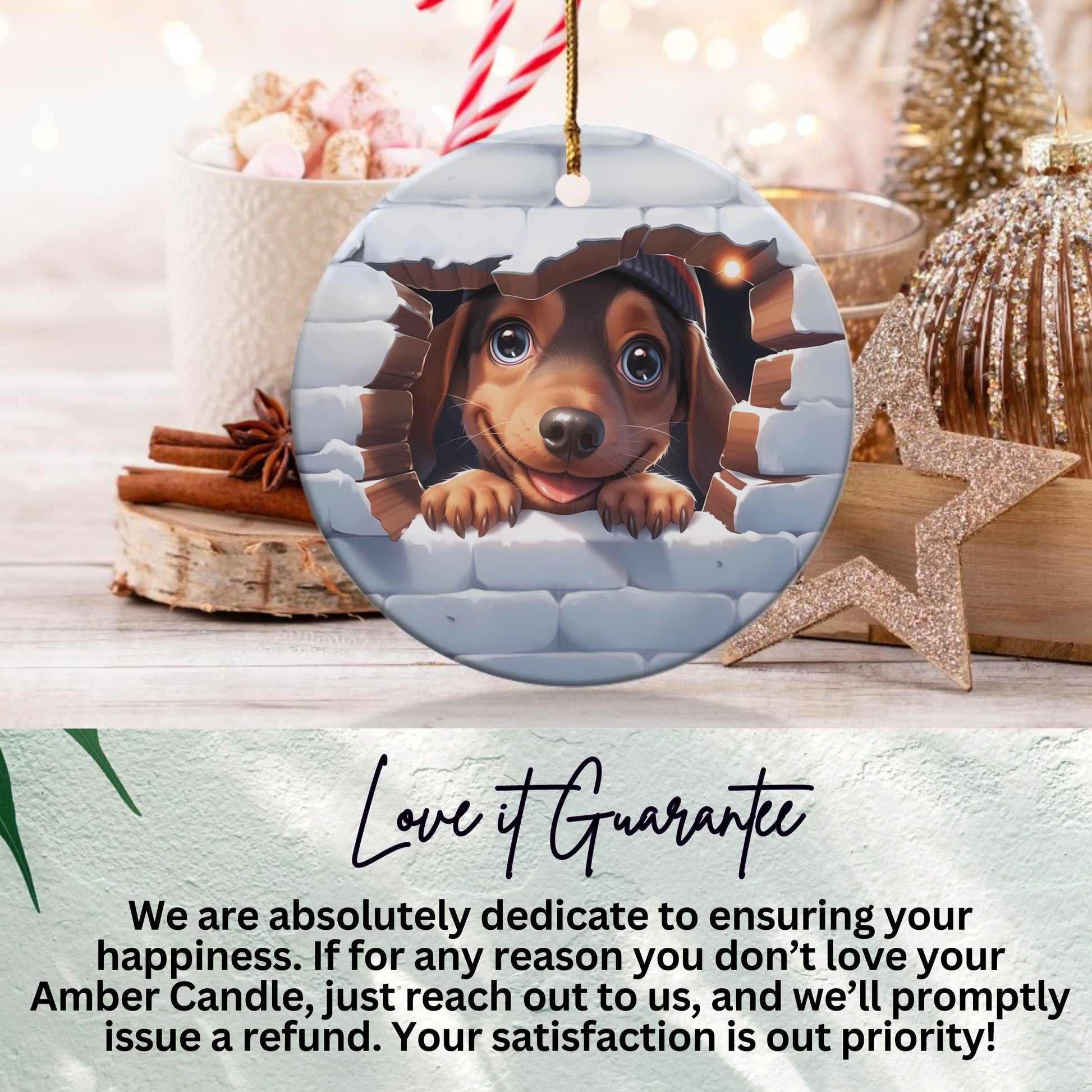Cute Puppy in Wall Break Christmas Ornament product type