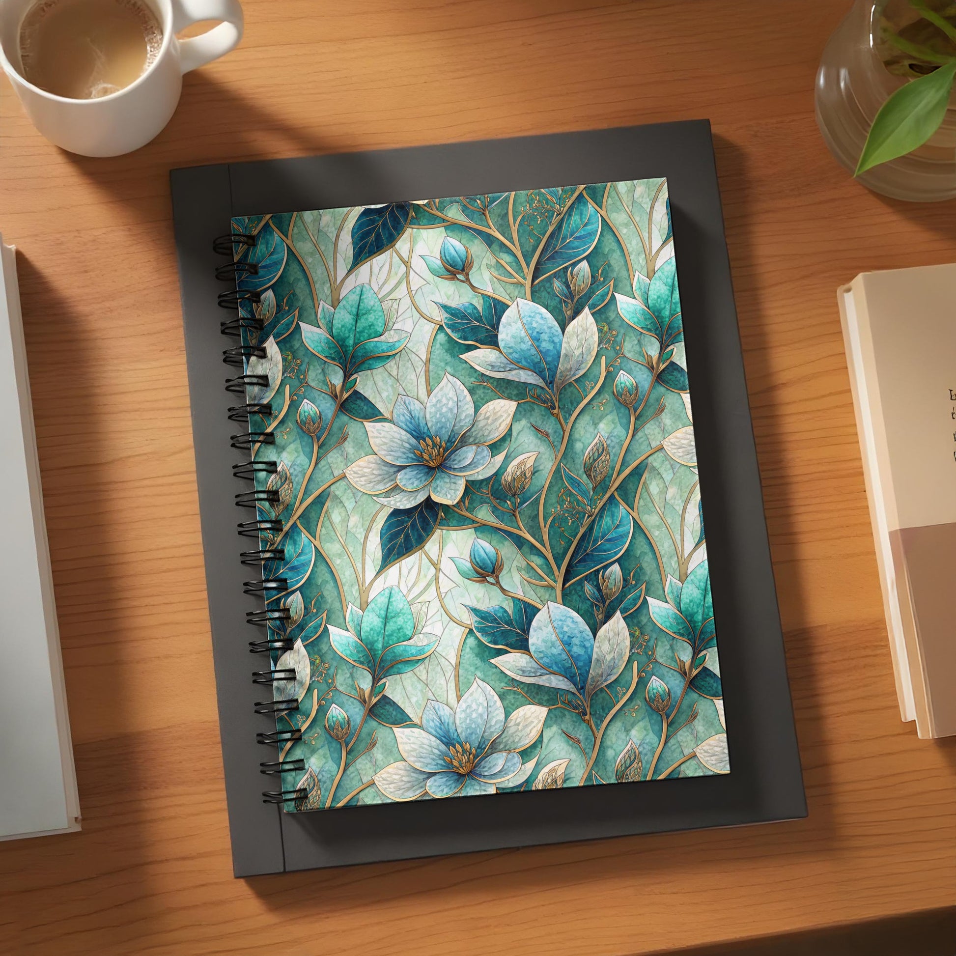 Floral Design Spiral Bound Notebook with Elegant Leaves