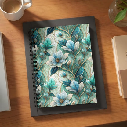 Floral Design Spiral Bound Notebook with Elegant Leaves