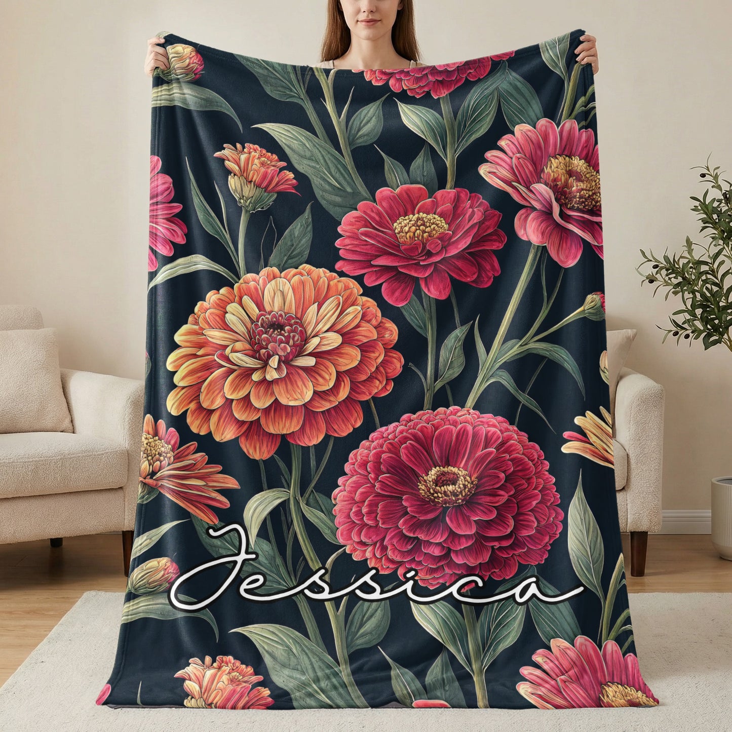 Floral Botanical Personalized Custom Name Blanket Gift - Walk Greener