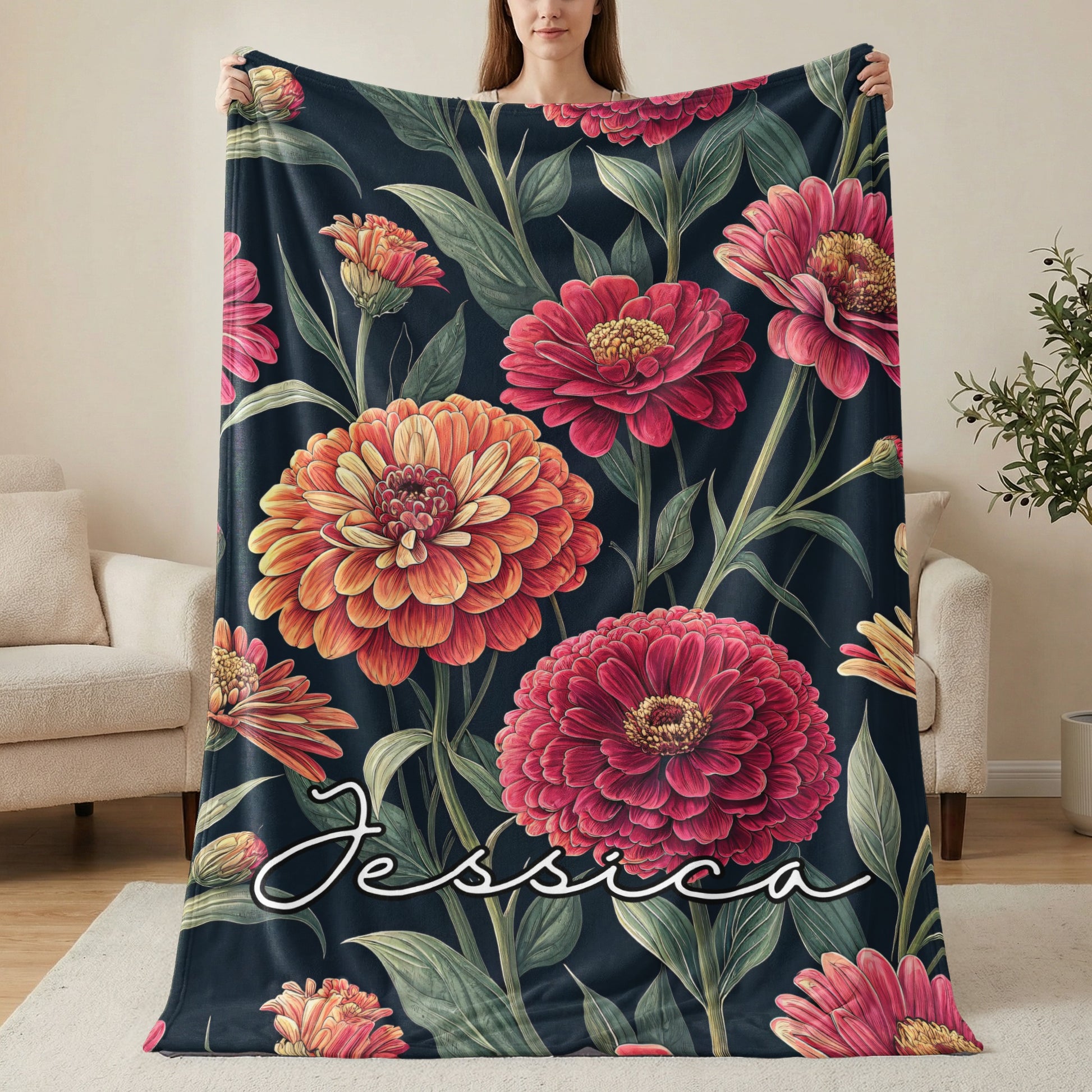 Floral Botanical Personalized Custom Name Blanket Gift - Walk Greener