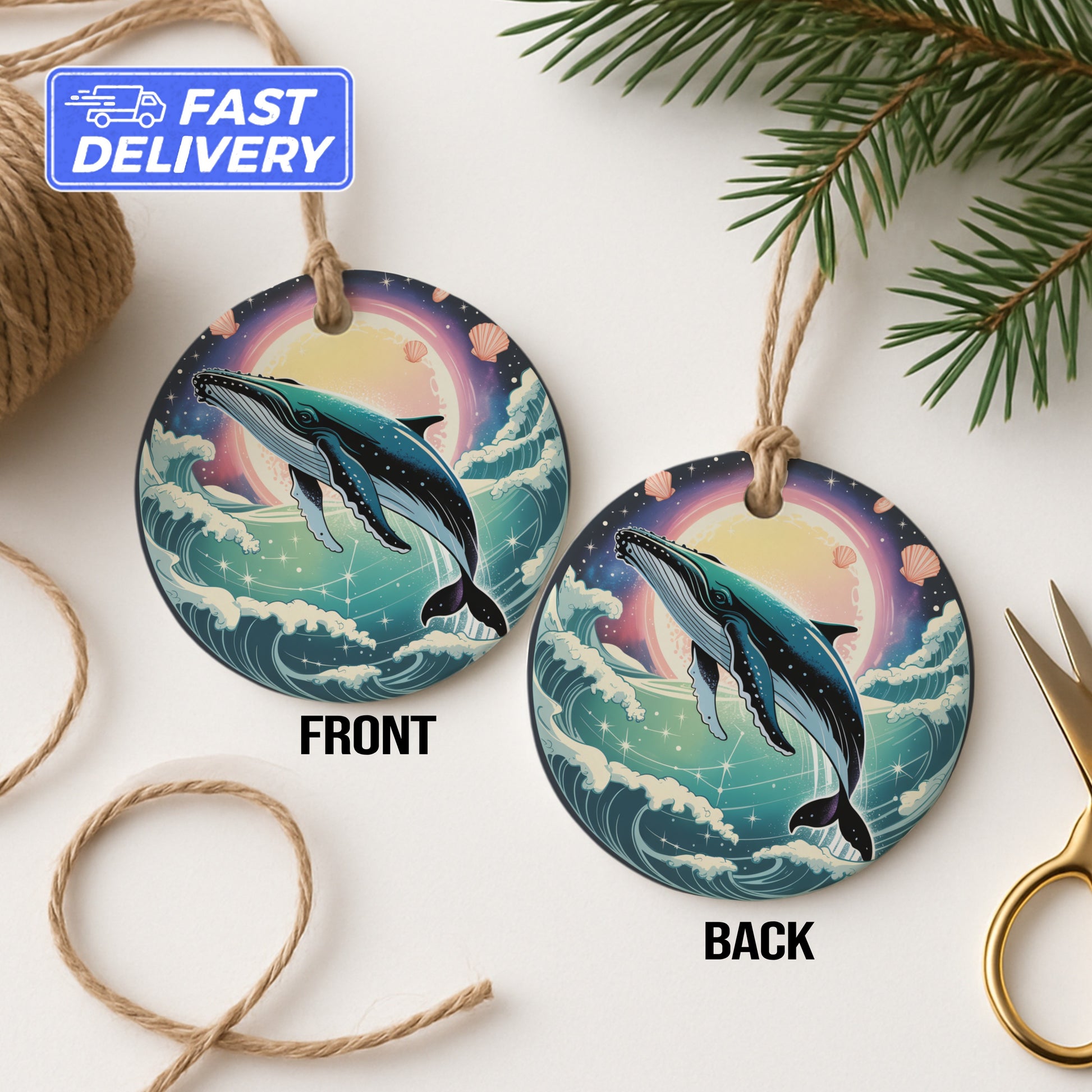 Beautiful Whale Design Double-Sided Ornament product