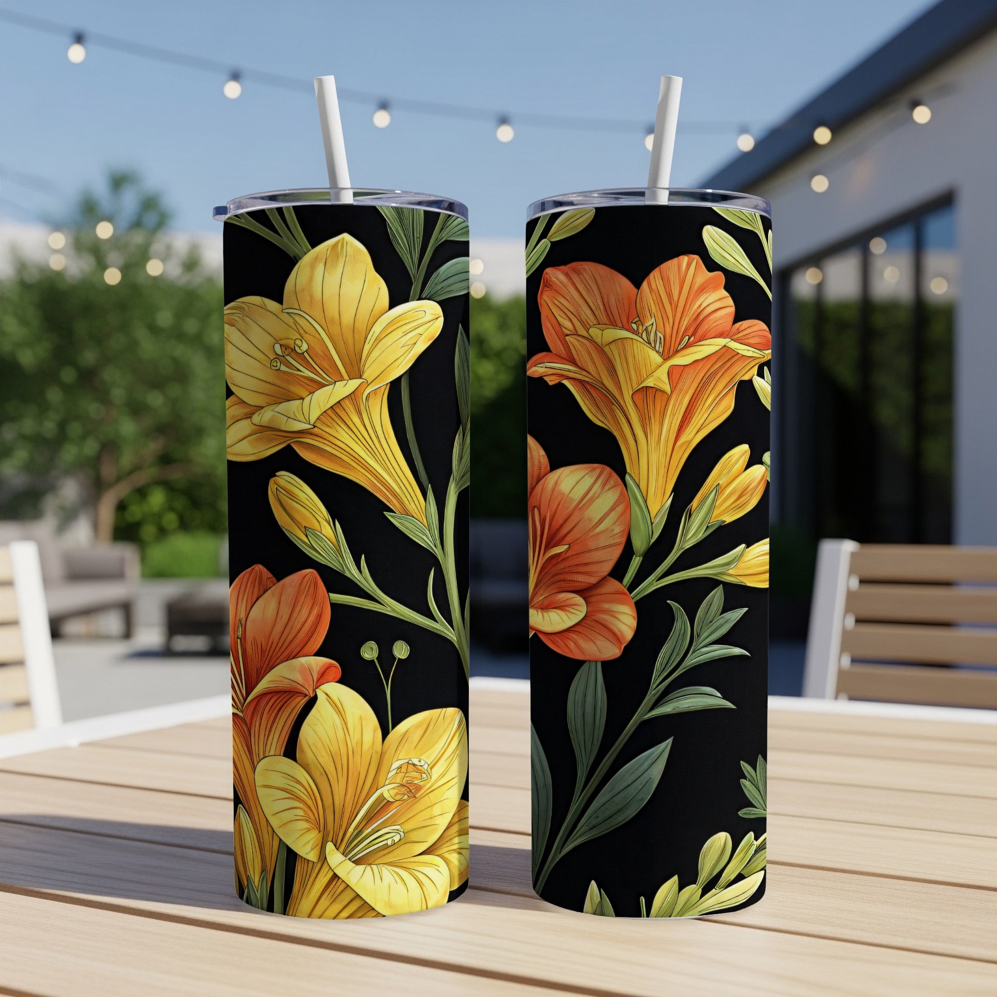 Elegant Floral Design Tall Drink Tumblers Set #703