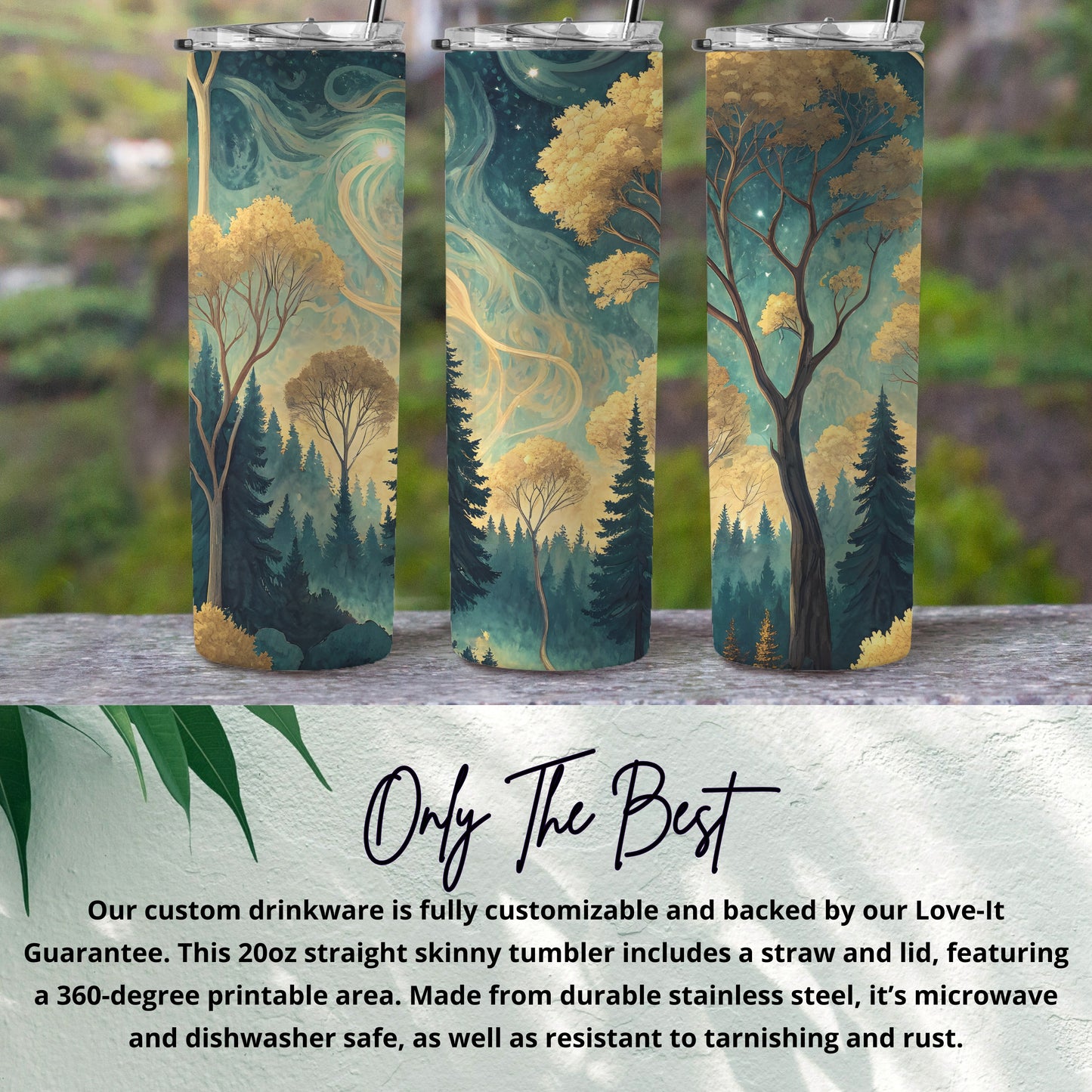 Customizable 20oz Skinny Tumbler with Forest Design