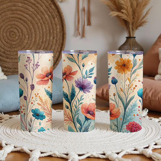 Watercolor Floral Fantasy With Subtle Texture 20 oz Skinny Tumbler - Walk Greener