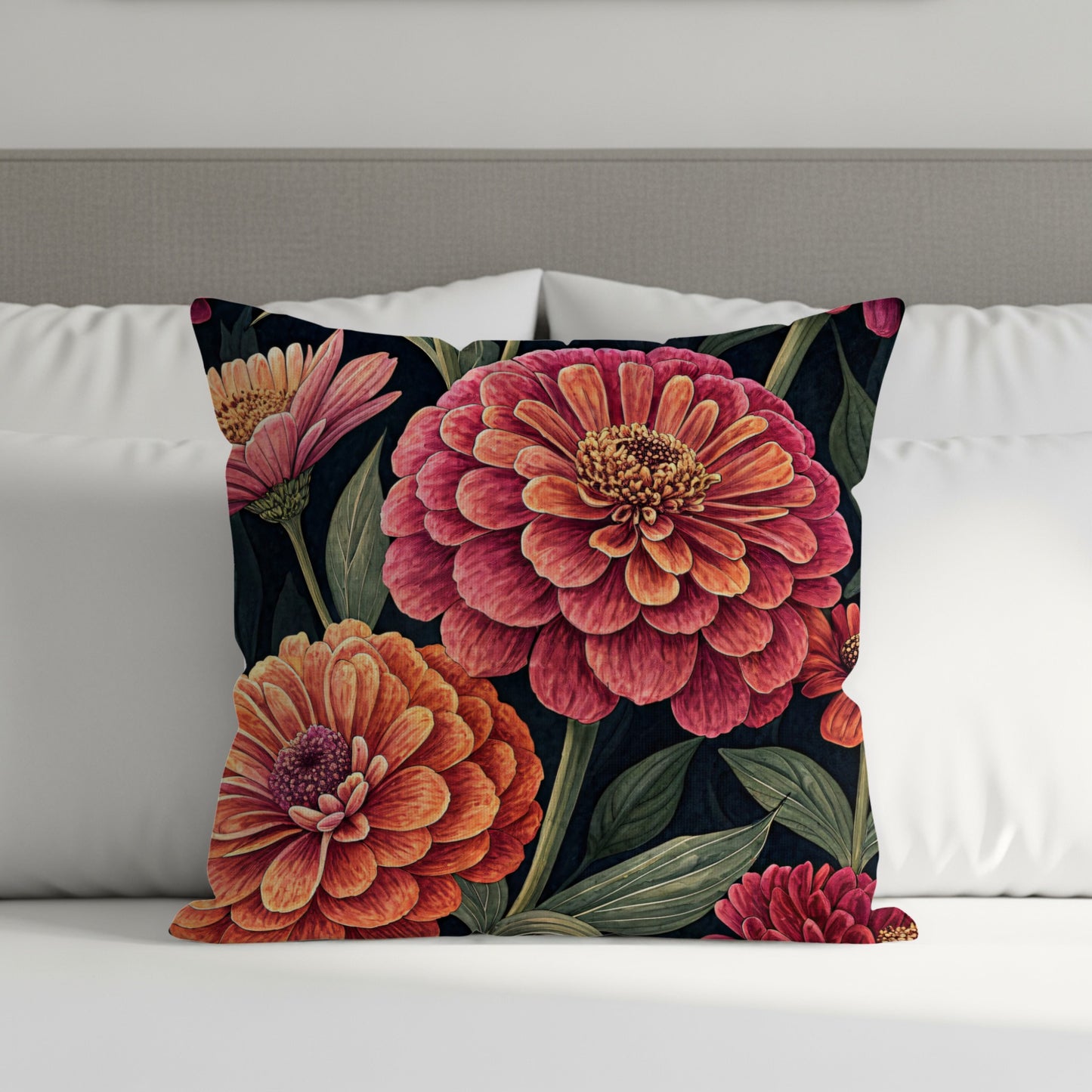 Elegant Zinnia Flowers Fresh Look Unique Decorative Floral Throw Pillows - Walk Greener