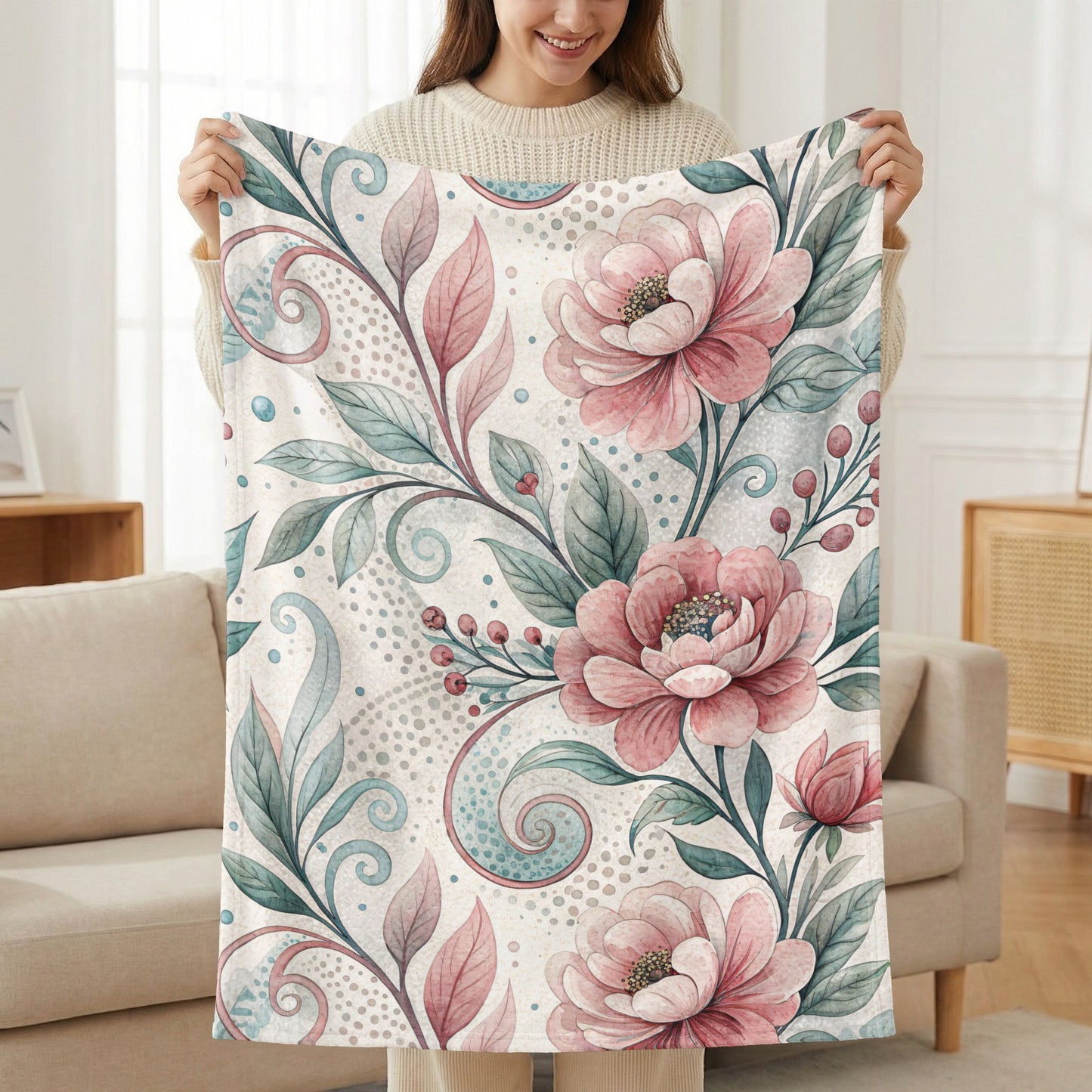Floral Watercolor Painting Pink Blooms Artistic Design - Walk Greener