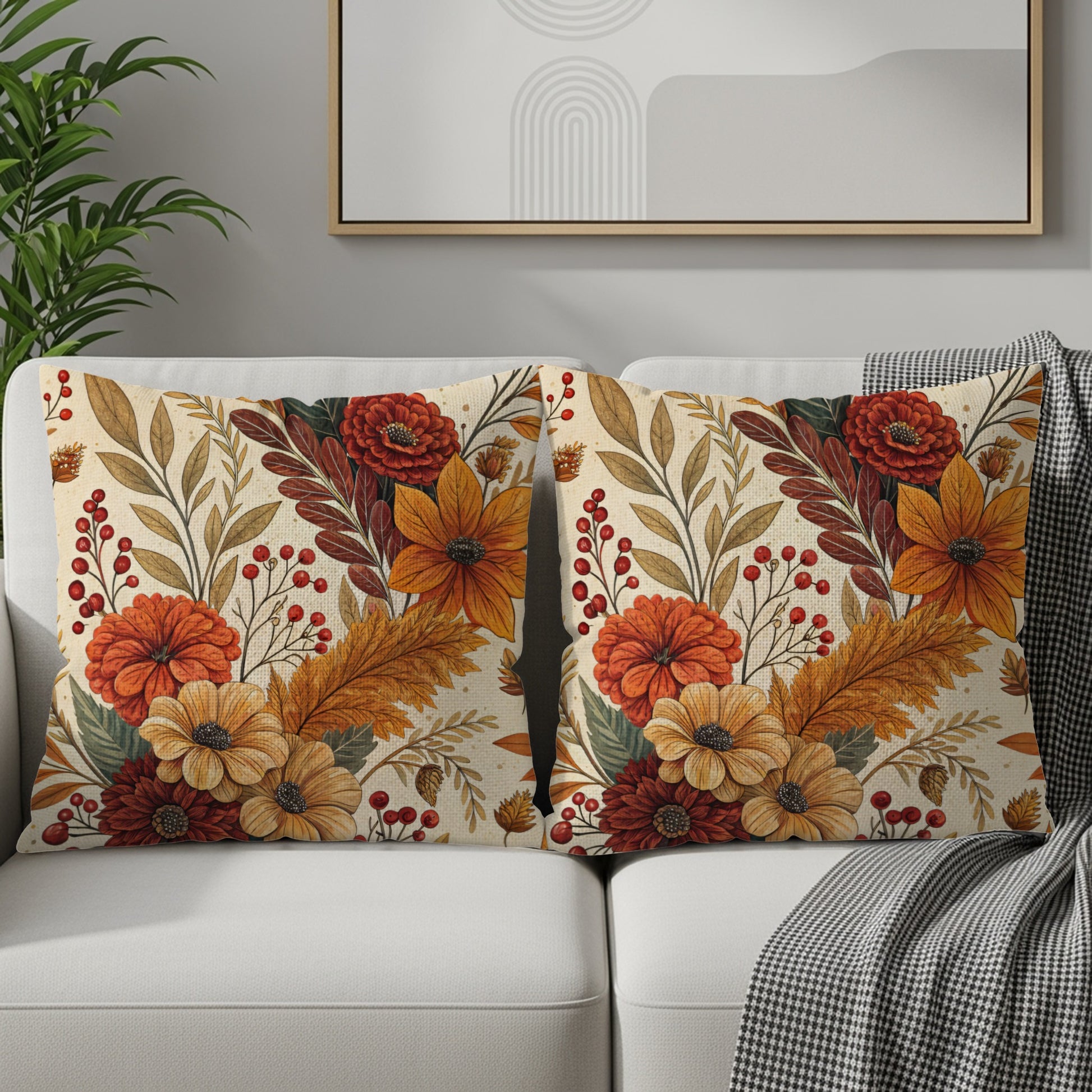 Floral Autumn Vintage Design Throw Pillow Set