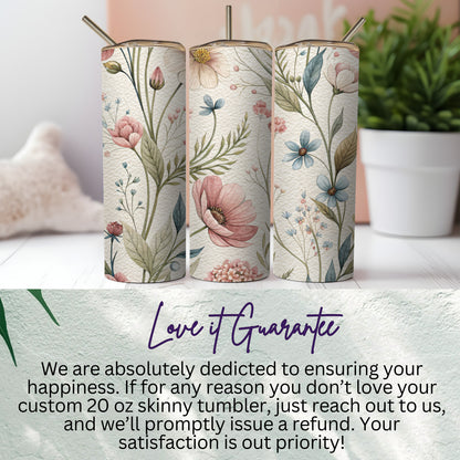 Watercolor Floral Pattern With Pastel Background 20 oz Skinny Tumbler - Walk Greener