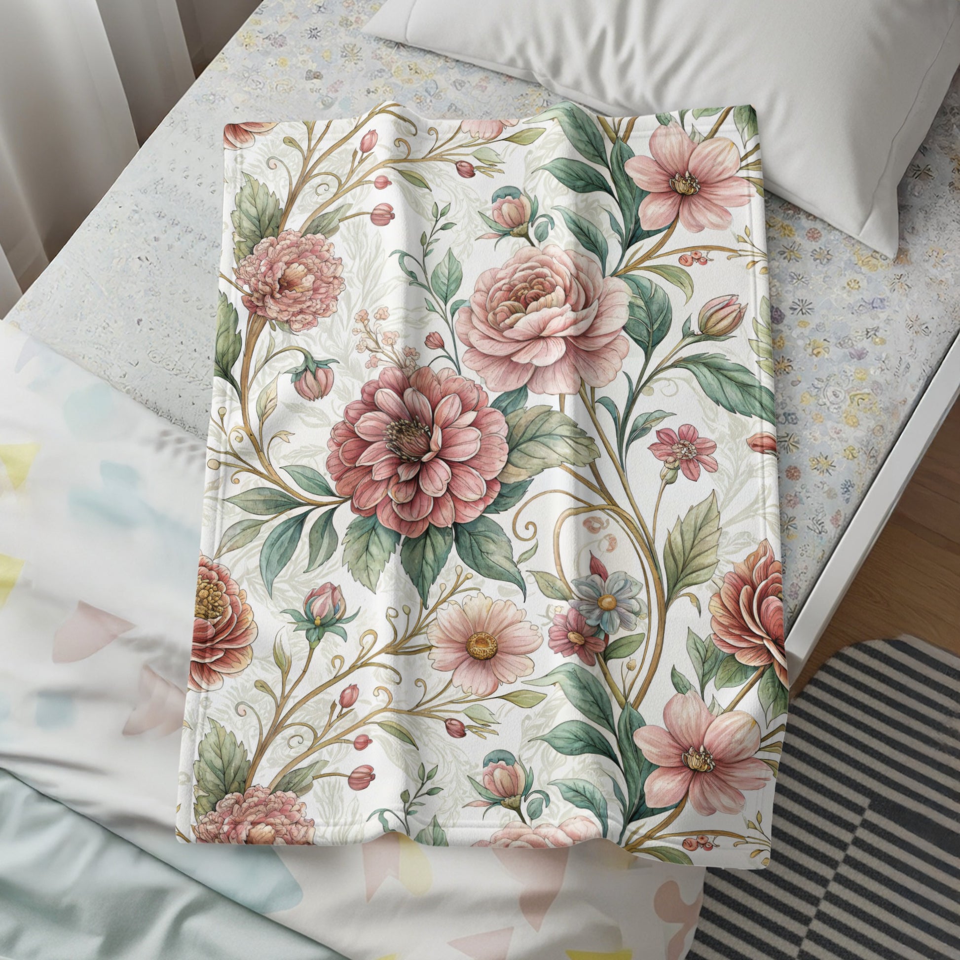 Elegant Botanical Garden Inspired Floral Art Design Velveteen Plush Blankets - Walk Greener
