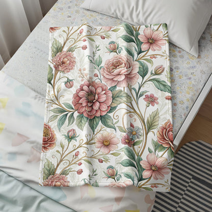Elegant Botanical Garden Inspired Floral Art Design Velveteen Plush Blankets - Walk Greener