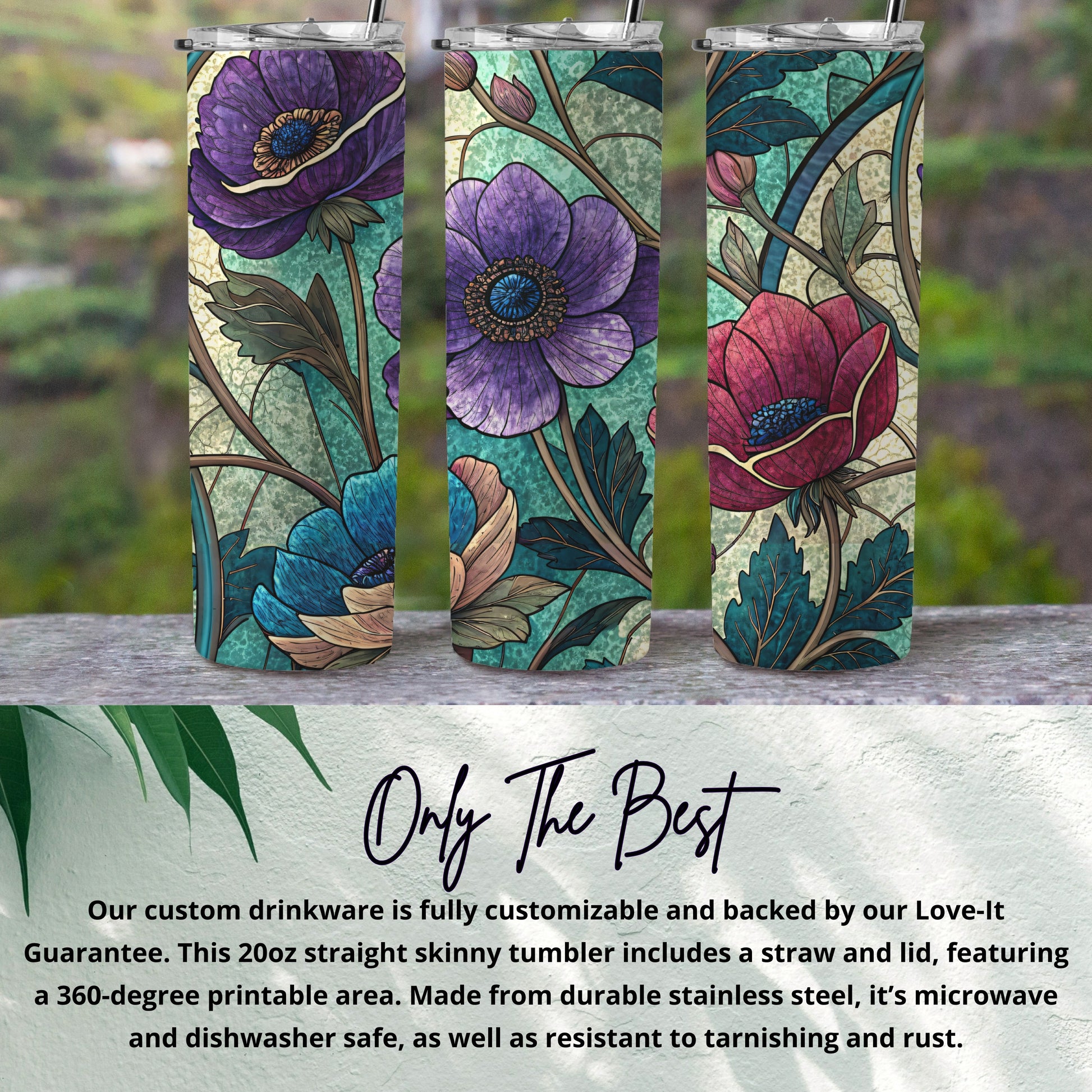 Floral Pattern Design Unique Colorful Art Print 20 oz Skinny Tumbler - Walk Greener