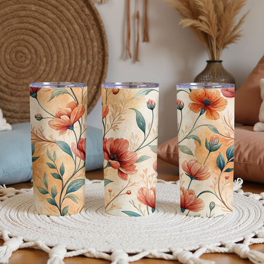 Watercolor Floral Garden Design 20 oz Skinny Tumbler - Walk Greener
