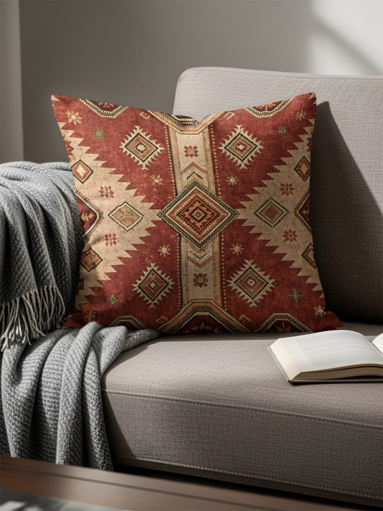 Geometric Pattern Red and Beige Decorative Pillow