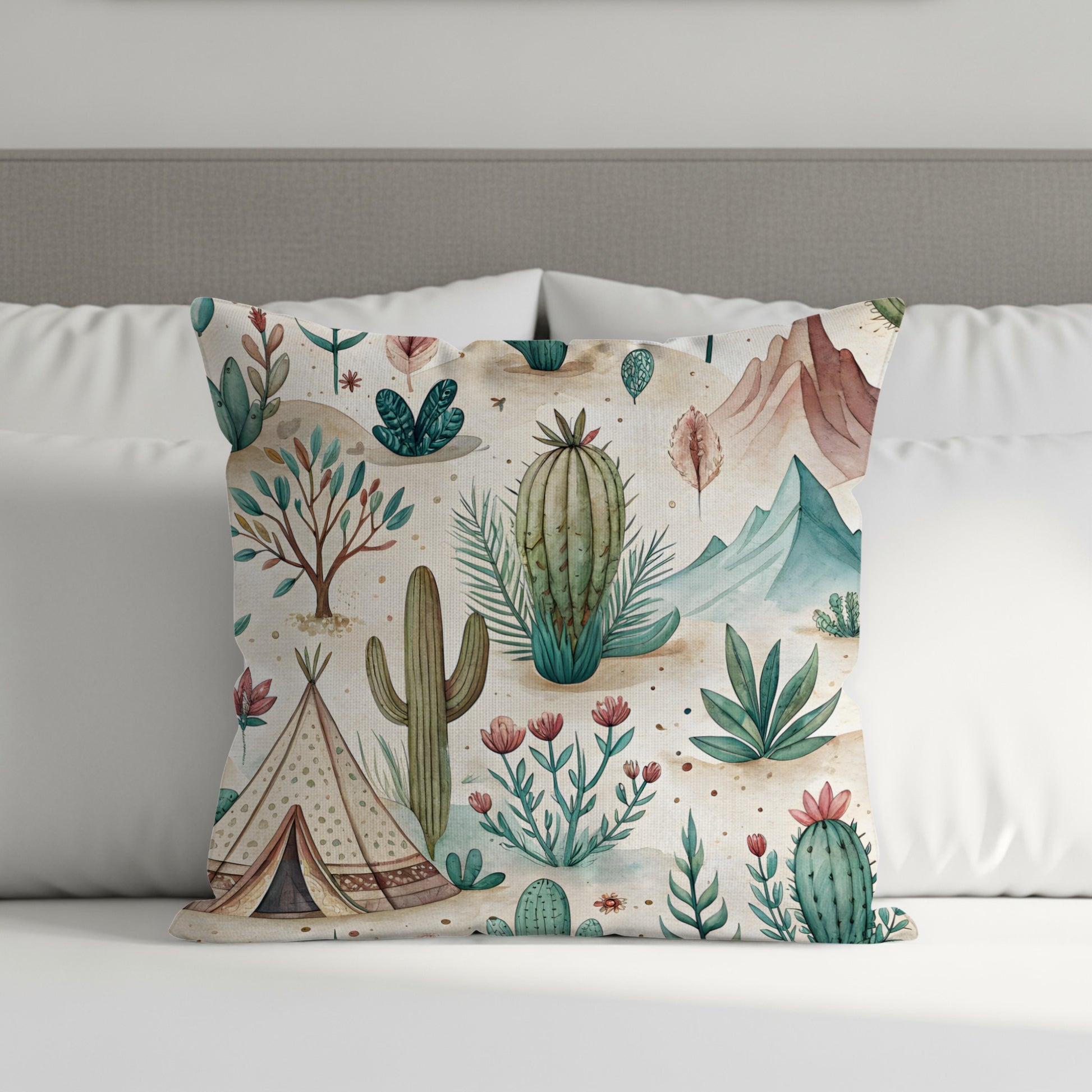 Watercolor Desert Scene Cactus and Tent Pattern Pillows & Pillow Cases - Walk Greener