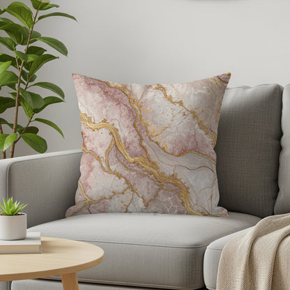 Elegant Pink and Gold Marble Pattern Throw Pillow
