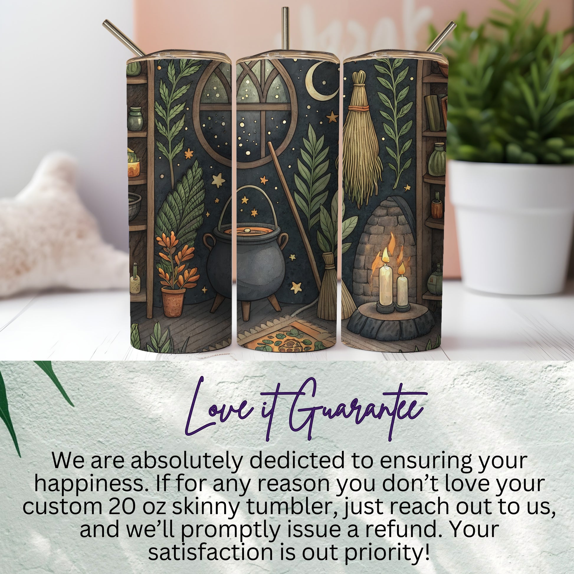 Enchanting Cauldron and Candles Design Skinny Tumbler