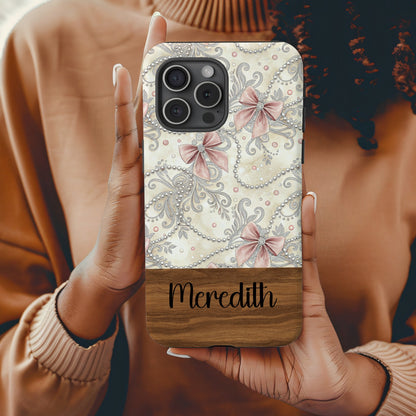Personalized Pink Bow and Pearl Custom Phone Case