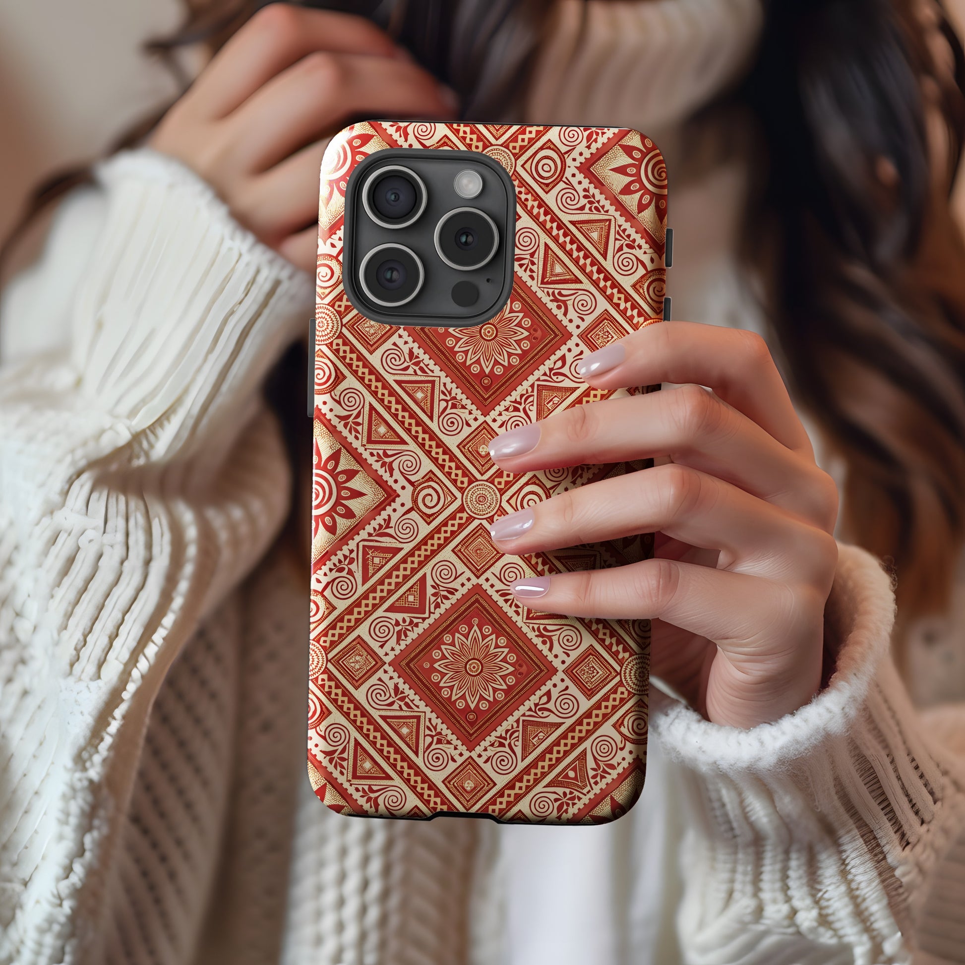 Elegant Red and Gold Patterned Phone Case
