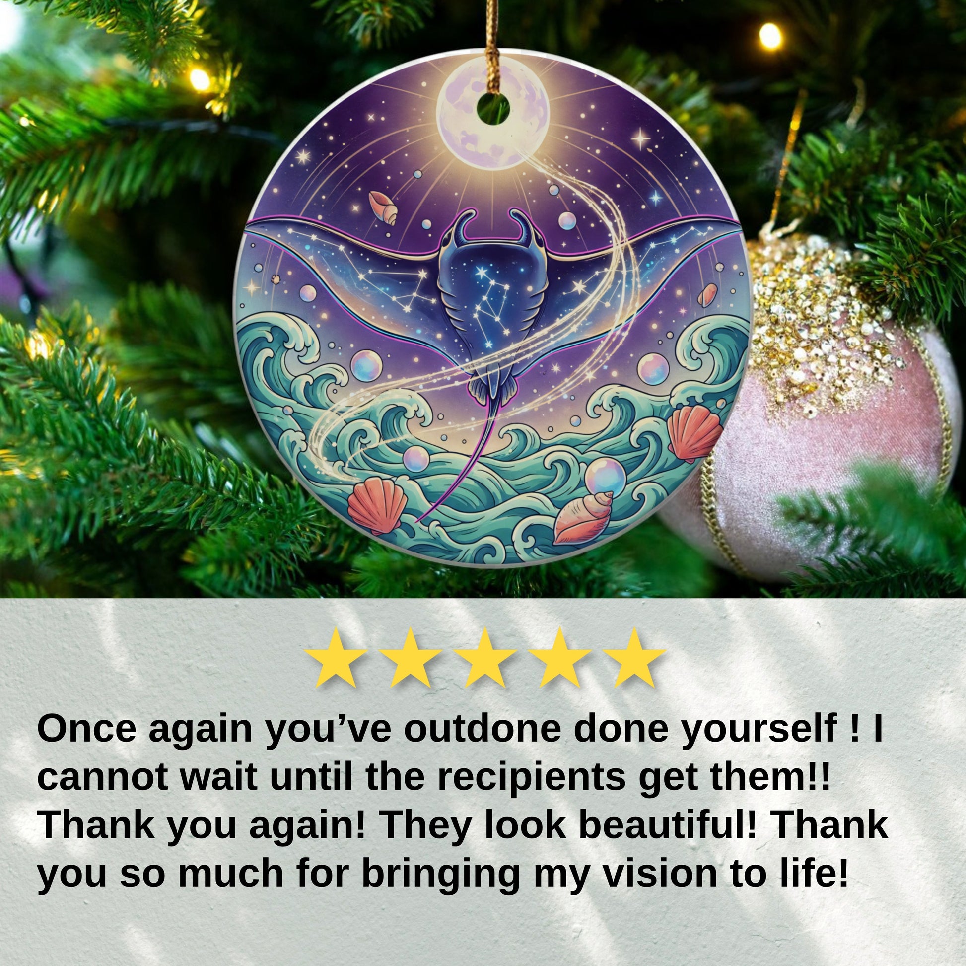 Majestic Manta Ray Night Sky Scene Ornament product