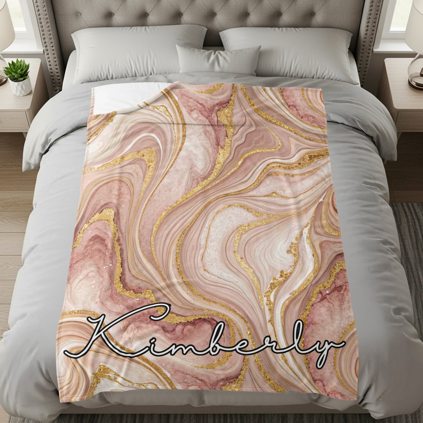 Elegant Marble Swirl Bedding with Personalized Name